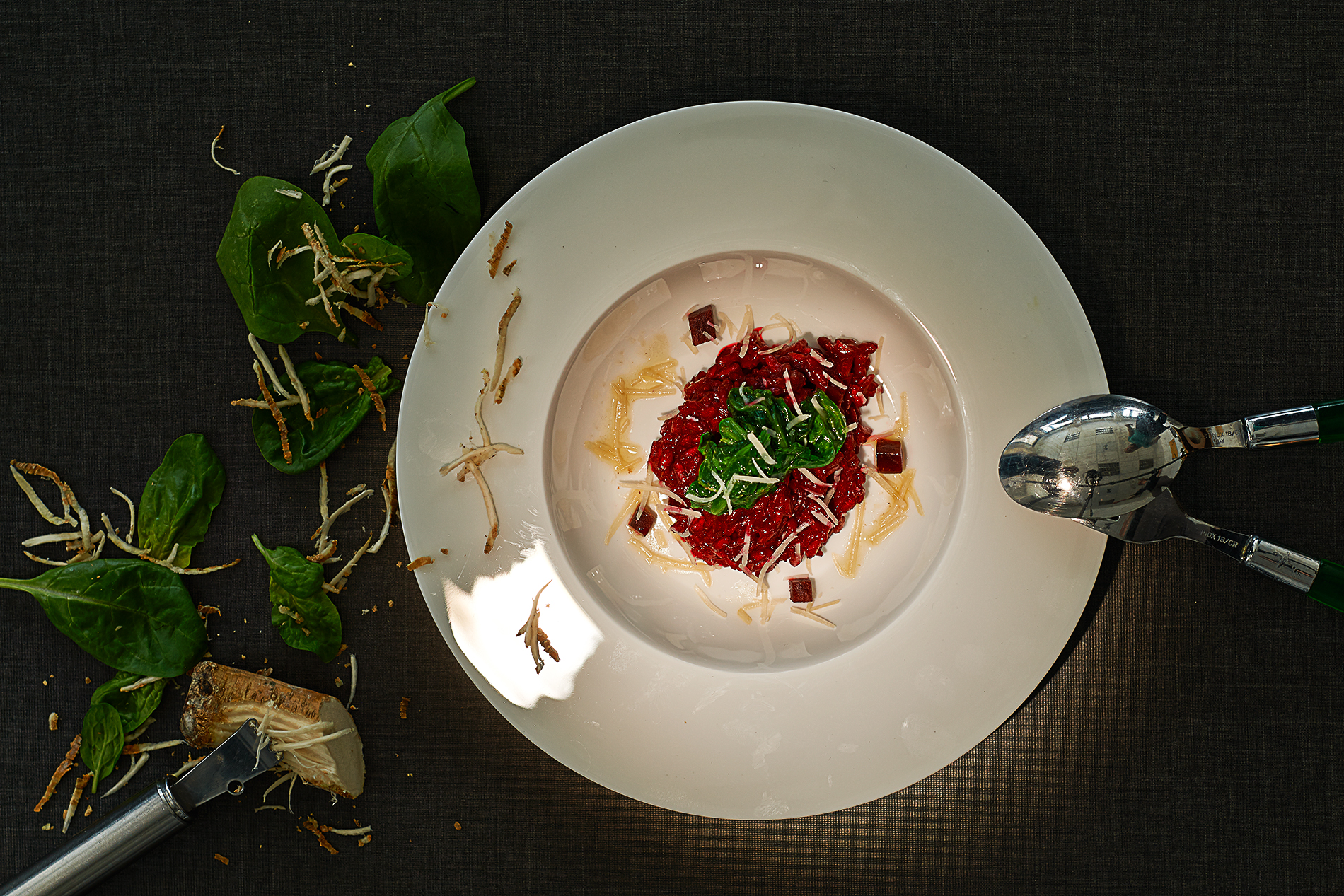 Meerrettich-Risotto mit Roter Bete und Spinat