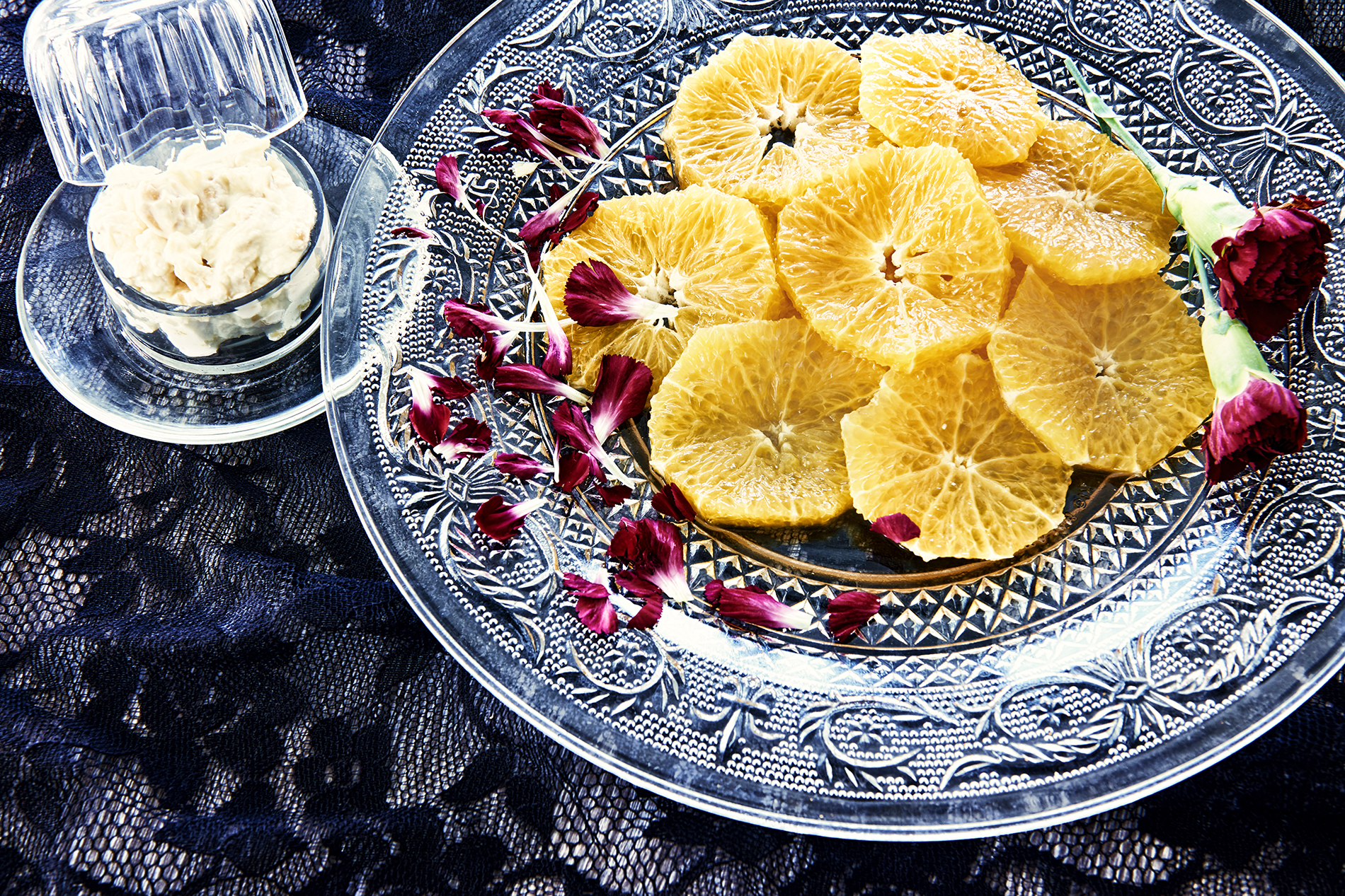 Orange carpaccio with almond cream